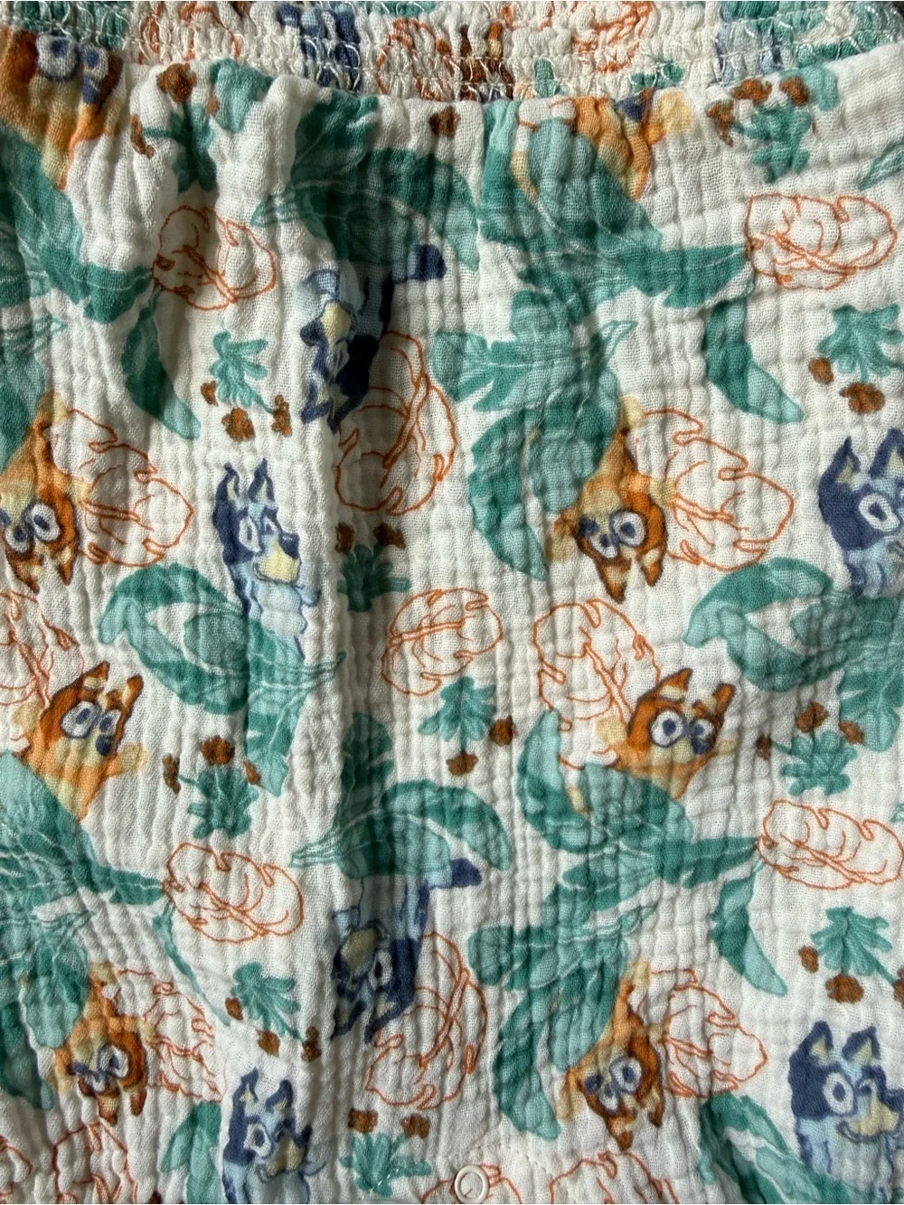 Baby Bluey Floral Leaf Print Romper with Matching Sun Hat - 12 Months